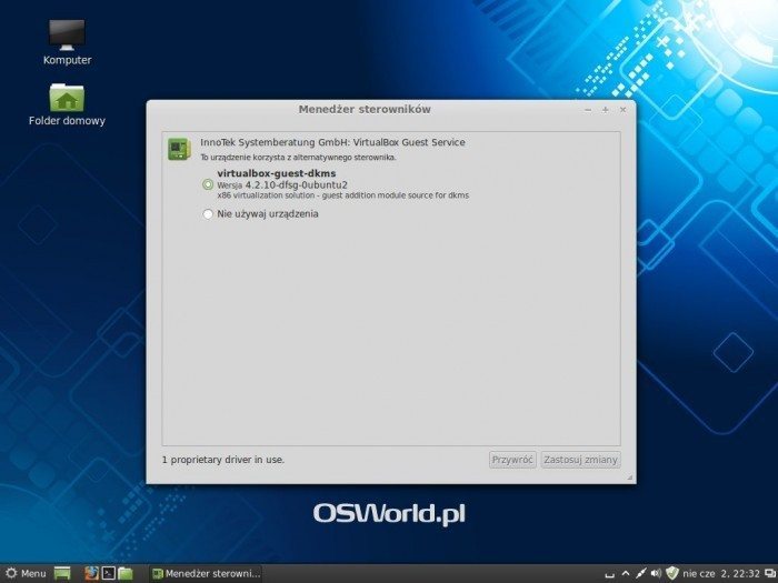 Linux Mint 15 Olivia - menedżer sterowników