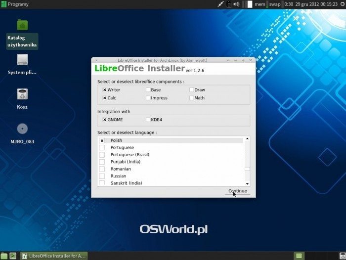 Manjaro Linux - instalator LibreOffice