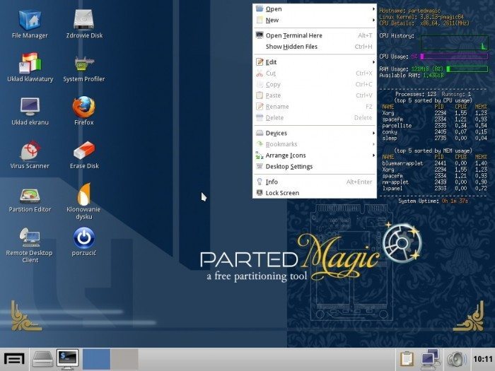 Parted Magic 2013_06_14 - lock screen i ikona Remmina