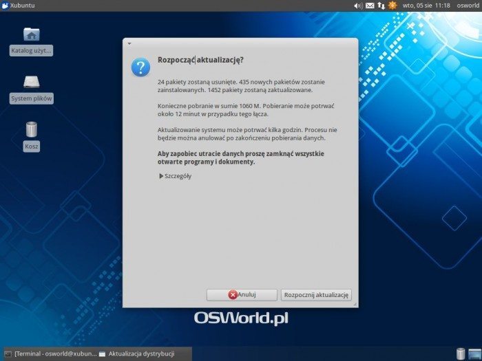 Aktualizacja Xubuntu 12.04 LTS do Xubuntu 14.04 LTS - rozpoczęcie aktualizacji