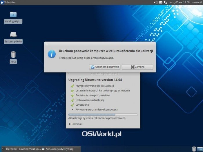 Aktualizacja Xubuntu 12.04 LTS do Xubuntu 14.04 LTS - zakończenie aktualizacji