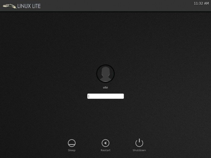 Linux Lite 1.0.6 - ekran logowania