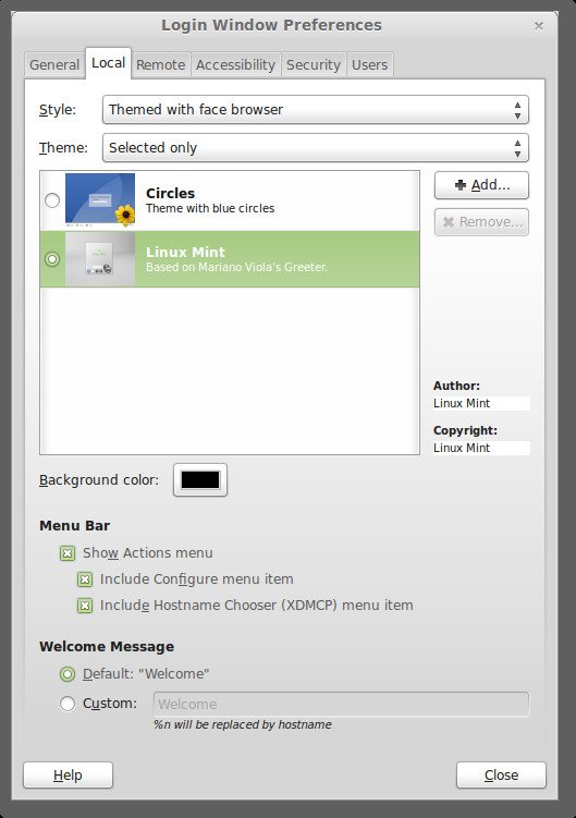 Linux Mint 13 - Mint Display Manager - Ustawienia
