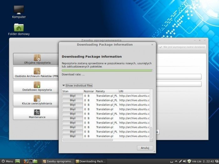 Linux Mint 15 Olivia - Zasoby oprogramowania - aktualizacja repo