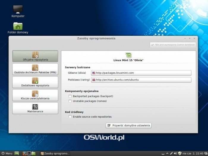 Linux Mint 15 Olivia - Zasoby oprogramowania - repozytoria