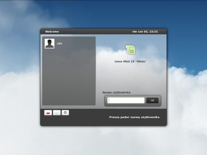 Linux Mint 15 Olivia - ekran logowania 1