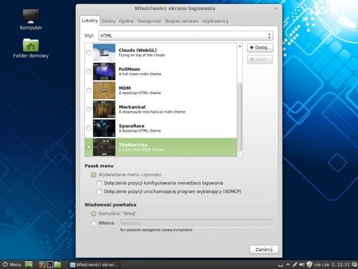 Linux Mint 15 Olivia - właściwości ekranu logowania