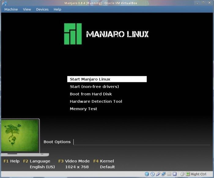 Manjaro 0.8.4 - ekran powitalny LiveCD
