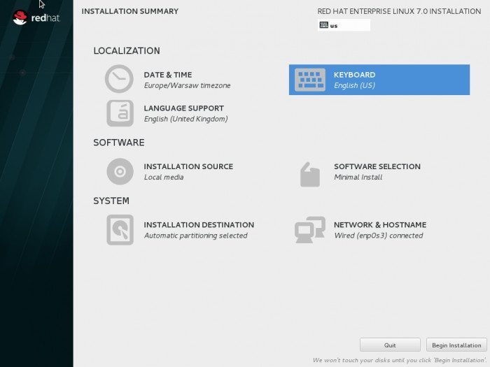 Red Hat Enterprise Linux 7 - instalator - podsumowanie