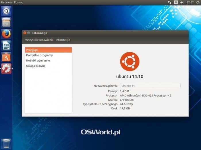 Ubuntu 14.10 - informacje o systemie