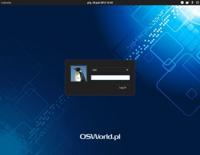 Xubuntu 13.10 - ekran logowania z obrazkiem