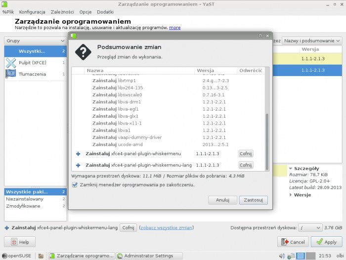 openSUSE 13.1 - Zarządzanie oprogramowaniem - podsumowanie zmian