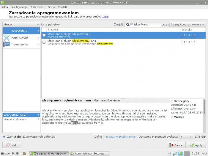 openSUSE 13.1 - Zarządzanie oprogramowaniem - szukanie programu